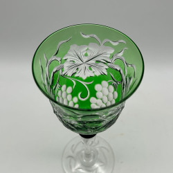 Steven and Williams Green Overlay on Clear Cut Wine Glass with Grape and Vine Design