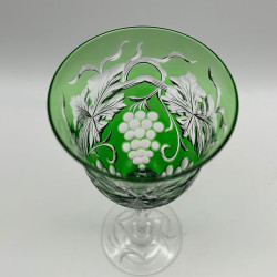 Steven and Williams Green Overlay on Clear Cut Wine Glass with Grape and Vine Design