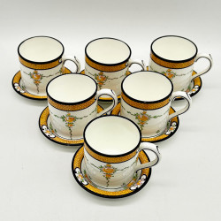 Minton Porcelain Six  Demitasse Set,  Hand Painted Rose Garlands with Enameled Leave