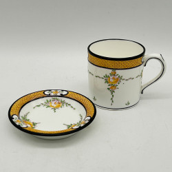 Minton Porcelain Six  Demitasse Set,  Hand Painted Rose Garlands with Enameled Leave