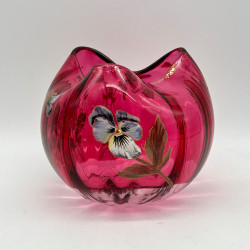 Legras Mont Joys Glass Vase, Enameled with Pansies