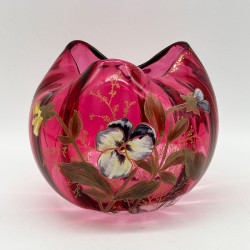 Legras Mont Joys Glass Vase, Enameled with Pansies