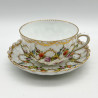 Dresden Set of Five Cups and Saucers, Hand Painted with Garlands
