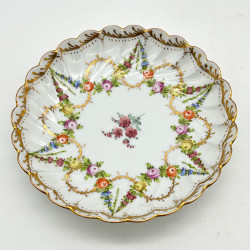 Dresden Set of Five Cups and Saucers, Hand Painted with Garlands