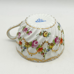 Dresden Set of Five Cups and Saucers, Hand Painted with Garlands