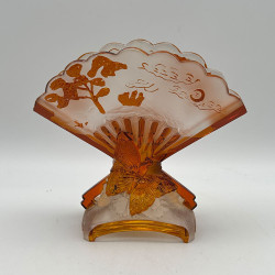 Old Baccarat Glass Fan formed Japanism Vase Decorated with Pine Trees and Butterflies