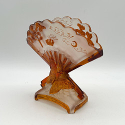 Old Baccarat Glass Fan formed Japanism Vase Decorated with Pine Trees and Butterflies