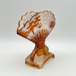 Old Baccarat Glass Fan formed Japanism Vase Decorated with Pine Trees and Butterflies