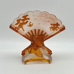 Old Baccarat Glass Fan formed Japanism Vase Decorated with Pine Trees and Butterflies