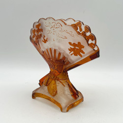 Old Baccarat Glass Fan formed Japanism Vase Decorated with Pine Trees and Butterflies