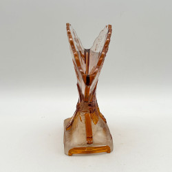 Old Baccarat Glass Fan formed Japanism Vase Decorated with Pine Trees and Butterflies