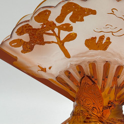 Old Baccarat Glass Fan formed Japanism Vase Decorated with Pine Trees and Butterflies