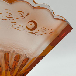 Old Baccarat Glass Fan formed Japanism Vase Decorated with Pine Trees and Butterflies