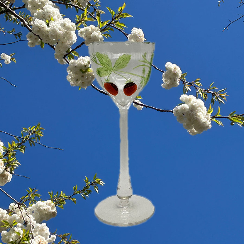 Karel Palda Wine Glass, Overlaid leaves and Applied Strawberries