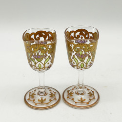 Moser Liquor Glass Set, Beautifully Enameled Floral Motives with Gilded
