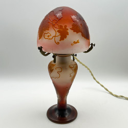 Emile Galle Cameo Glass Table Lamp Decorated with Grape and Vine