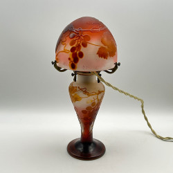 Emile Galle Cameo Glass Table Lamp Decorated with Grape and Vine