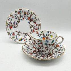 Copeland-Spode Porcelain Trio, Hand Painted with Quince and Insects