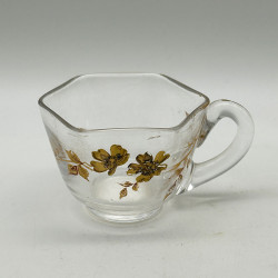 French Art Nouveau Glass Carafe and Four Glasses Gilded with Bird and Plum Blossom