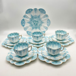 Wileman Foley, China, Set of Five Trios & One Sandwich Plate, Blue Paradise