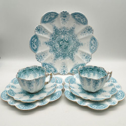 Wileman Foley, China, Set of Five Trios & One Sandwich Plate, Blue Paradise