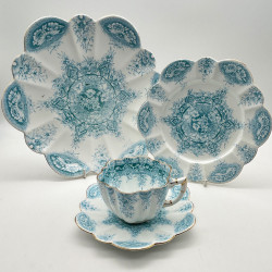 Wileman Foley, China, Set of Five Trios & One Sandwich Plate, Blue Paradise