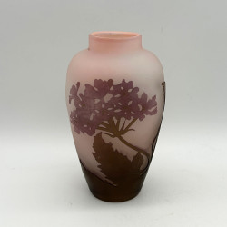 Emile Galle Cameo Glass Vase, Pink Ground Acid Etched Overlay with Floral Pattern