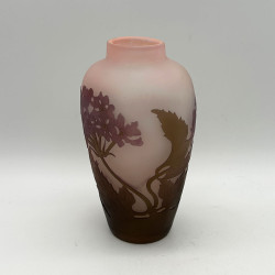 Emile Galle Cameo Glass Vase, Pink Ground Acid Etched Overlay with Floral Pattern
