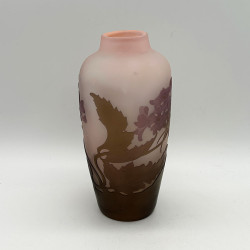 Emile Galle Cameo Glass Vase, Pink Ground Acid Etched Overlay with Floral Pattern