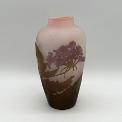 Emile Galle Cameo Glass Vase, Pink Ground Acid Etched Overlay with Floral Pattern