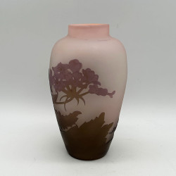 Emile Galle Cameo Glass Vase, Pink Ground Acid Etched Overlay with Floral Pattern