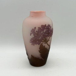 Emile Galle Cameo Glass Vase, Pink Ground Acid Etched Overlay with Floral Pattern