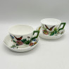 Minton Porcelain Set of Six Cups and Saucers, Hand Painted Floral and Butterfly Motives