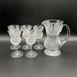 Edinburgh Chrystal Thistle Formed Glass Jug and Five Glasses, Acid Etched Thistles