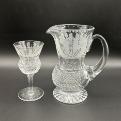 Edinburgh Chrystal Thistle Formed Glass Jug and Five Glasses, Acid Etched Thistles