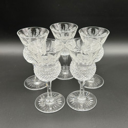Edinburgh Chrystal Thistle Formed Glass Jug and Five Glasses, Acid Etched Thistles