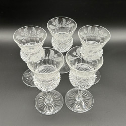 Edinburgh Chrystal Thistle Formed Glass Jug and Five Glasses, Acid Etched Thistles