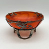 French Art Nouveau Glass bowl with Metal Sycamore Frame by Val