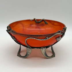French Art Nouveau Glass bowl with Metal Sycamore Frame by Val