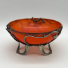 French Art Nouveau Glass bowl with Metal Sycamore Frame by Val