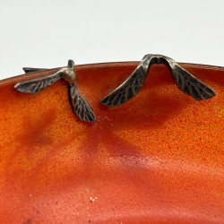French Art Nouveau Glass bowl with Metal Sycamore Frame by Val