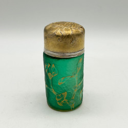 Daum Freres Glass Scent Bottle with Silver Cover and Glass Stopper Decorated with Gui