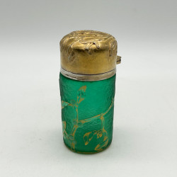 Daum Freres Glass Scent Bottle with Silver Cover and Glass Stopper Decorated with Gui