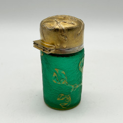 Daum Freres Glass Scent Bottle with Silver Cover and Glass Stopper Decorated with Gui