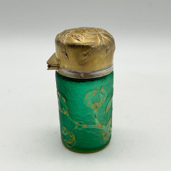 Daum Freres Glass Scent Bottle with Silver Cover and Glass Stopper Decorated with Gui