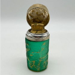 Daum Freres Glass Scent Bottle with Silver Cover and Glass Stopper Decorated with Gui
