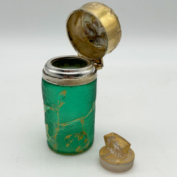 Daum Freres Glass Scent Bottle with Silver Cover and Glass Stopper Decorated with Gui