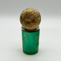 Daum Freres Glass Scent Bottle with Silver Cover and Glass Stopper Decorated with Gui
