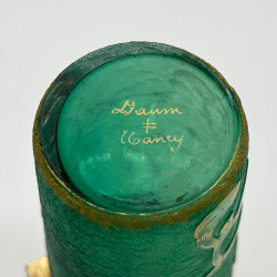 Daum Freres Glass Scent Bottle with Silver Cover and Glass Stopper Decorated with Gui
