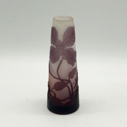 Emile Galle Cameo Glass Small Vase, Decorated with Clematis